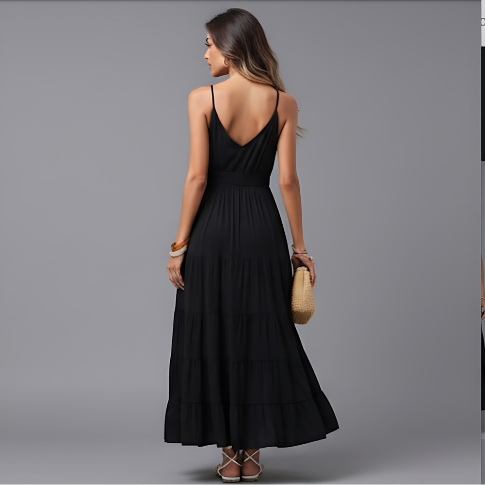 LAST ONE ๐ฅ Black Boho Ruffle Hem Cami Dress - Picture 4 of 6